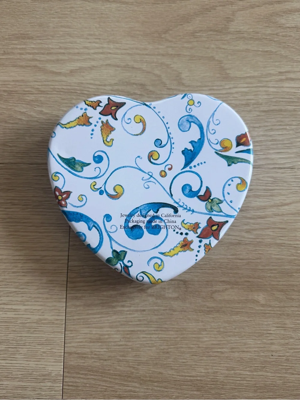 Brighton Jewelry Heart Shaped Empty Tin Collectible Box Blue 5x5.5 Keepsake